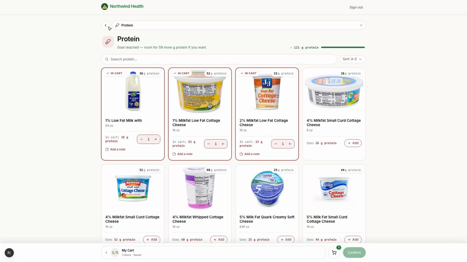 The household ordering screen, showing products and remaining allowance